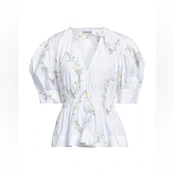 GANNI Oversized Cotton Poplin Short Sleeve Floral Top - Size 36/ Size 4-6 - Picture 5 of 9